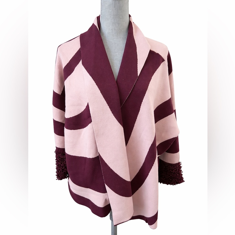 Wynne Collection 1X NWT Burgundy Blush Abstract Stripe Duster Cardigan